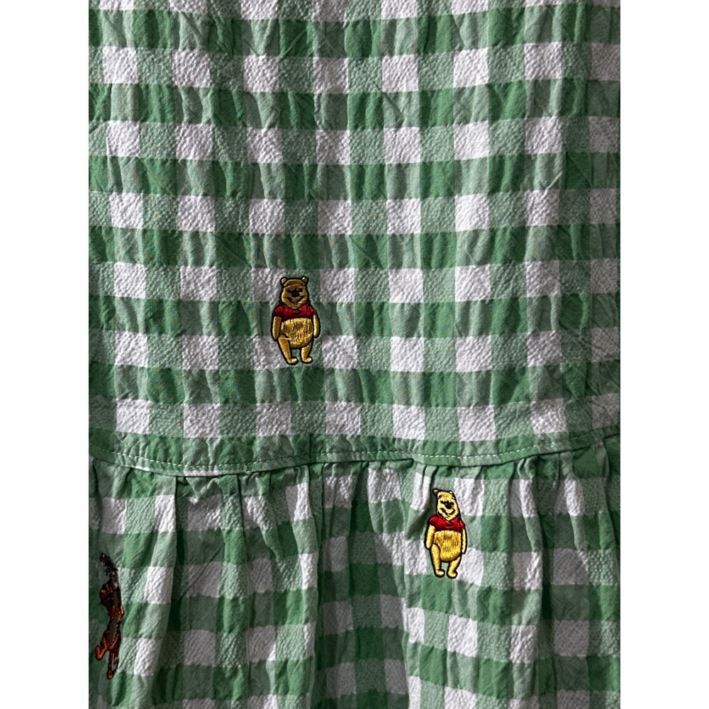 Disney Winnie the Pooh Top Womens S Green Gingham Seersucker Embroidered Blouse - Picture 2 of 5